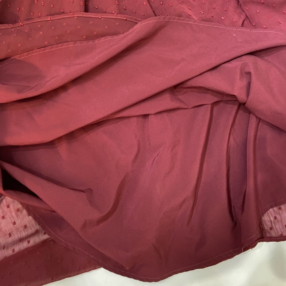 JESSAKAE Highbury Burgundy Swiss Dot Chiffon V-Neck Puff Sleeve Midi Dress XL - Picture 8 of 10